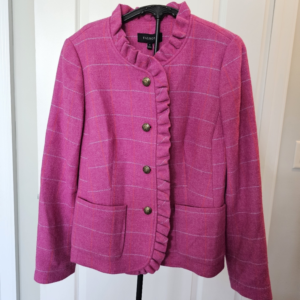 Talbots Pink Ruffle-Trim Blazer - Picture 1 of 8